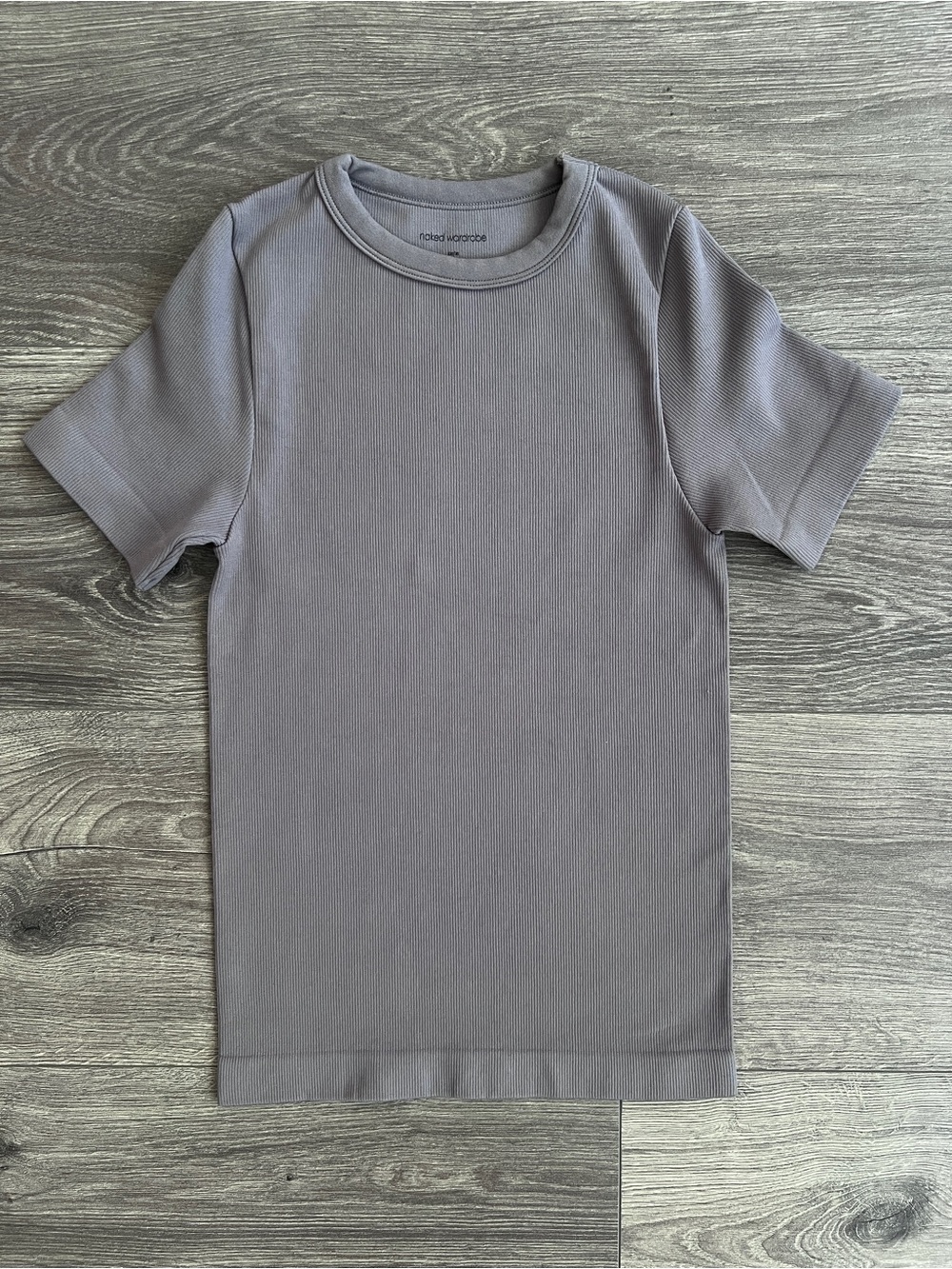 NAKED WARDROBE Ribbed Tshirt XXS/XS Gray Crewneck Fitted Compression Sculpting